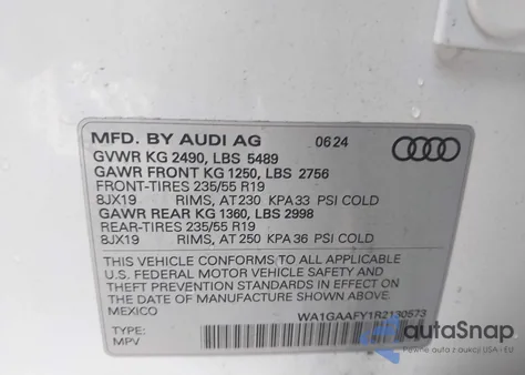2024 Audi Q5 Premium 45 Tfsi S Line Quattro z USA, uszkodzony, nr VIN WA1GAAFY1R2130573